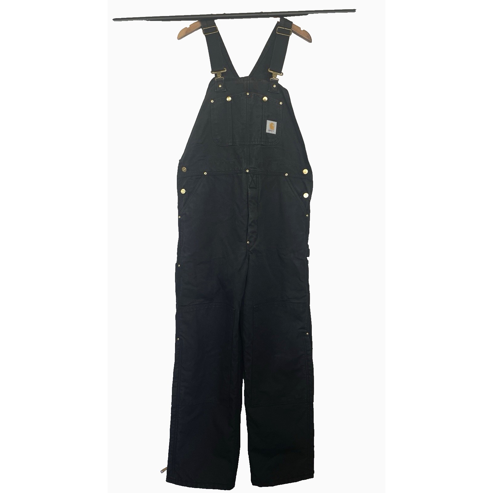 Carhartt Mens Bib Overalls R02 Black 38x32 Double Knee Insulated Made In Usa